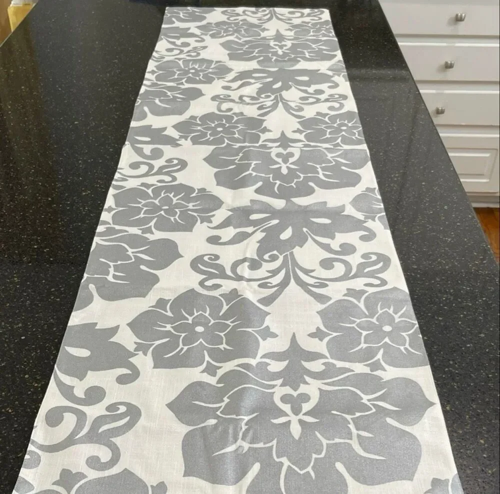 Pottery Barn Damask Metallic Silver Table Runner